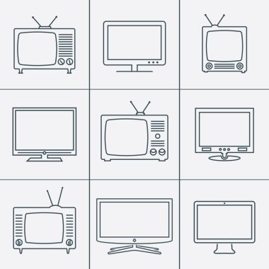 TV simgeler kümesi. Doğrusal vektör simgeler. İzole Tv sembollerin.