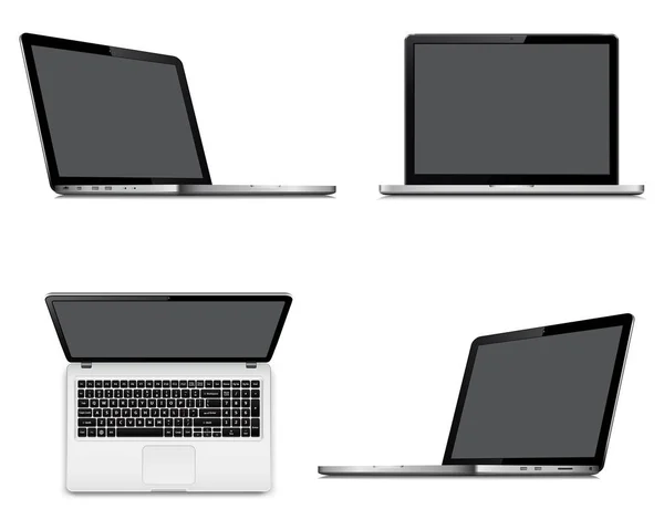 Laptop Οθόνες Mockup Προοπτική Κορυφαία Και Μπροστινή Όψη Σύνολο Των — Διανυσματικό Αρχείο