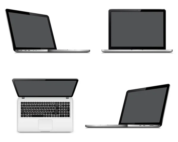 Laptop Képernyők Makett Terv Felső Elülső Kilátás Gyűjteménye Vektor Laptops — Stock Vector