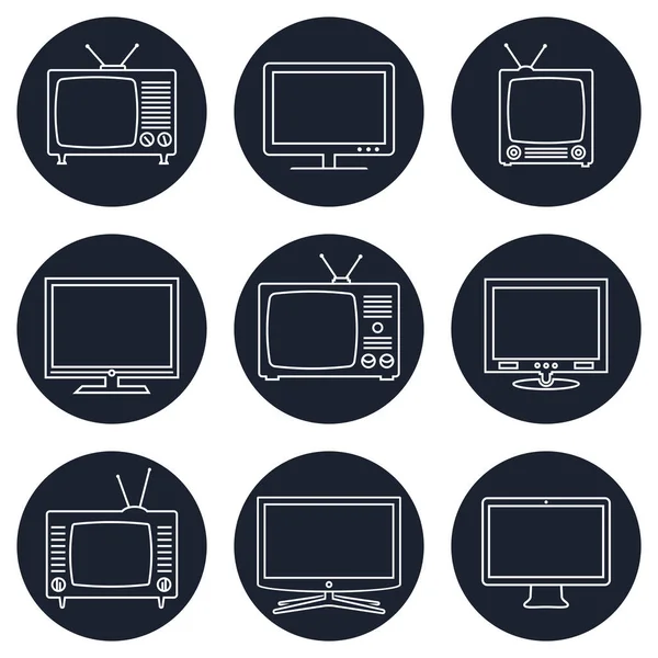 Pictogrammen Televisietoestel Lineaire Vector Iconen — Stockvector