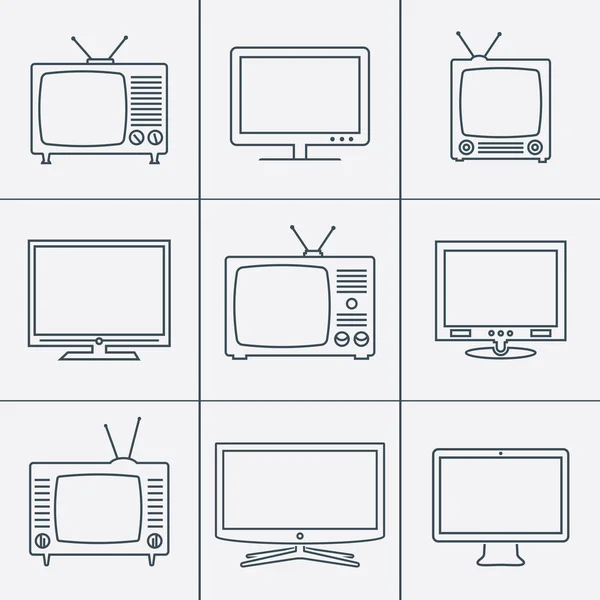 Pictogrammen Televisietoestel Lineaire Vector Iconen Geïsoleerd Pictogrammen — Stockvector