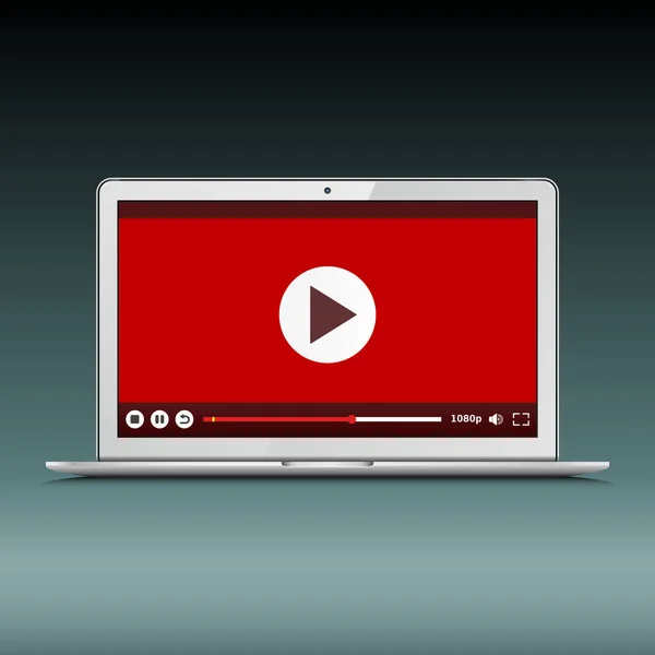 Cuaderno Moderno Con Reproductor Vídeo Pantalla Servicio Streaming Online Laptop — Archivo Imágenes Vectoriales