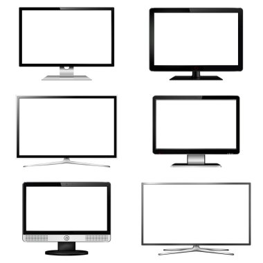 Tv ekran ve bilgisayar beyaz arka plan üzerinde izole monitör görüntüler. Vektör çizim
