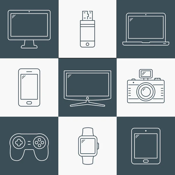 Σύγχρονες Ψηφιακές Συσκευές Και Ηλεκτρονικά Gadgets Εικονίδια Εικονογράφηση Διανύσματος — Διανυσματικό Αρχείο