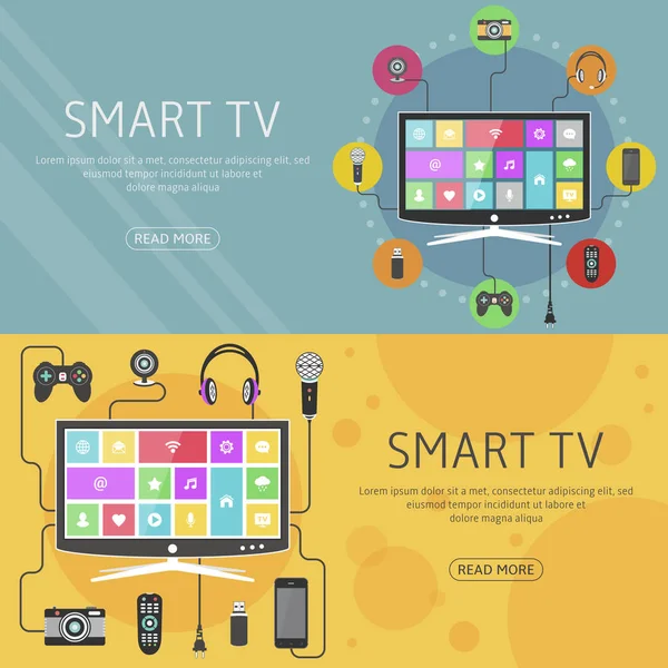 Концепция Плоского Дизайна Smart Разработчики Современные Цифровые Устройства Подключенные Телевизору — стоковый вектор