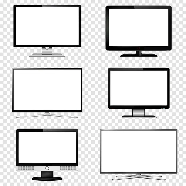 Screen Computer Monitor Set Isolated Transparent Background Vector Illustration — Stock Vector