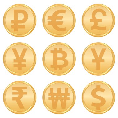 Para birimi işaretleri Icons set vektör. Para para birimi simgeleri.