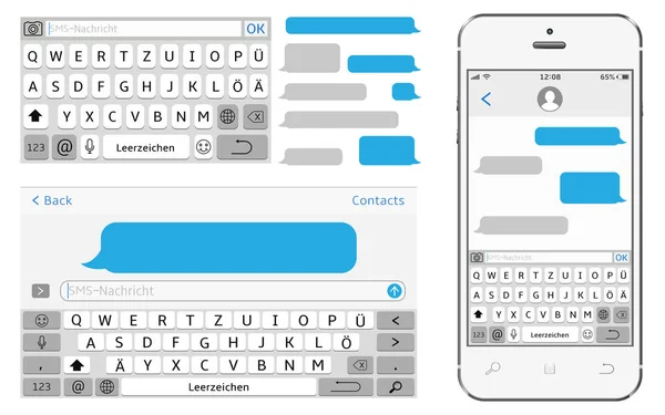 Deutschland Alphabet Virtuelle Tastatur Vektor Telefon Chat Schnittstelle Sms Messenger — Stockvektor