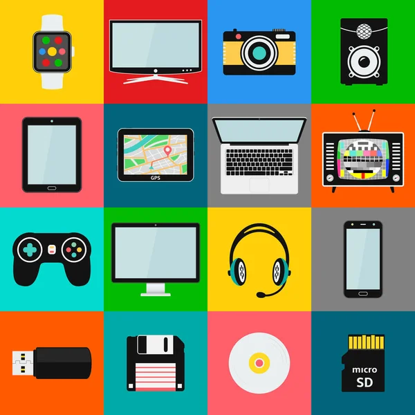 Set Van Technologie Multimedia Apparaten Pictogrammen Vector Illustratie Eps10 — Stockvector