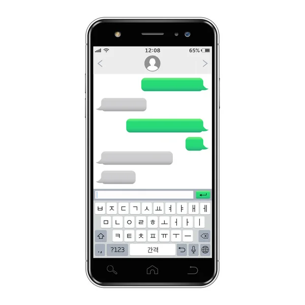 Teléfono Inteligente Con Pantalla Chat Sms Teclado Virtual Alfabeto Coreano — Vector de stock