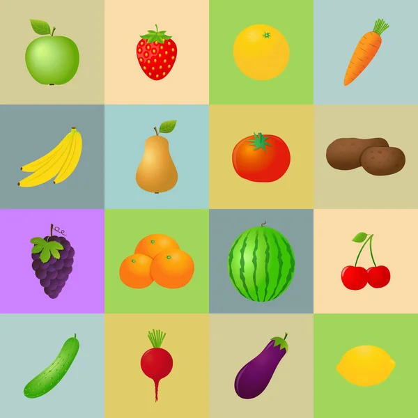 Iconos Frutas Verduras Ilustración Vectorial — Archivo Imágenes Vectoriales