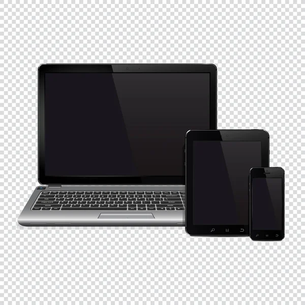 Ordinateur Portable Vectoriel Tablette Smartphone Mobile Isolés Sur Fond Transparent — Image vectorielle