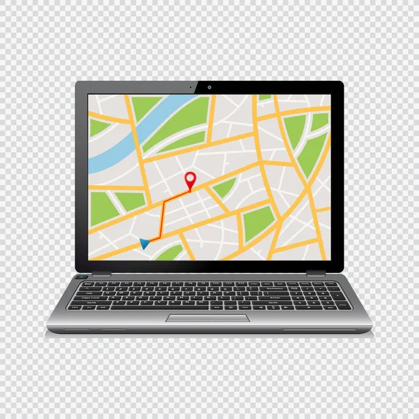 Mappa Gps Sul Display Del Laptop Isolato Sfondo Trasparente — Vettoriale Stock