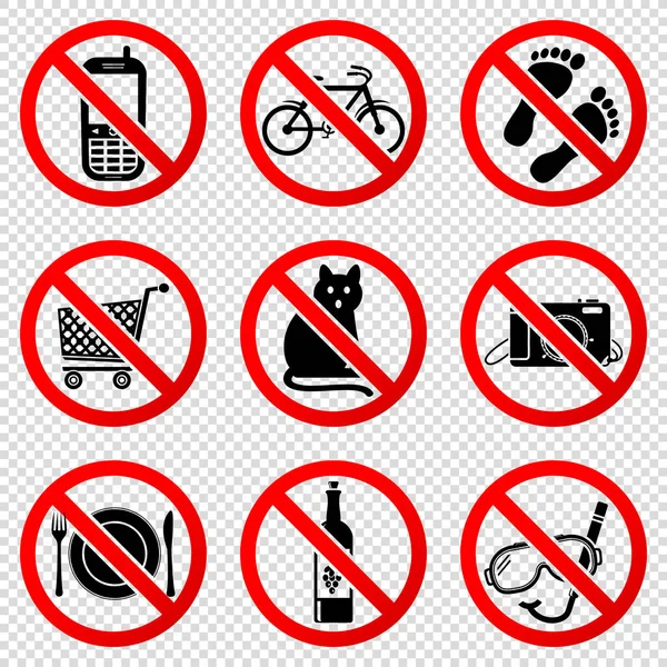 Set Prohibited Signs Vector Illustration — Stock Vector