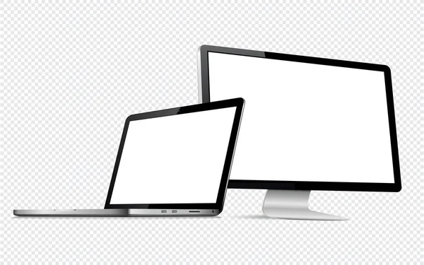 透明な背景で隔離のラップトップでレスポンシブ Web デザインのコンピューターのディスプレイ ベクトル図 — ストックベクタ