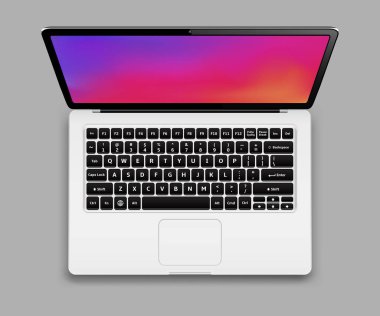 Soyut renkli duvar kağıdı ekranı ile gerçekçi laptop