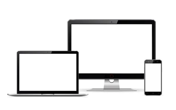 Dator skärm, bärbar dator och smarttelefon med blank skärm — Stock vektor
