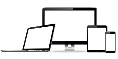 Bilgisayar monitör, dizüstü bilgisayar, tablet ve smartphone ile boş ekranlar kümesi