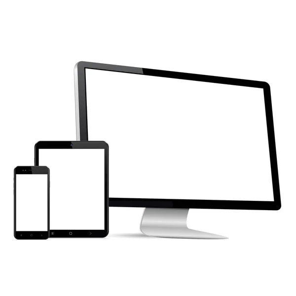 Computador, tablet, smartphone mockup — Vetor de Stock