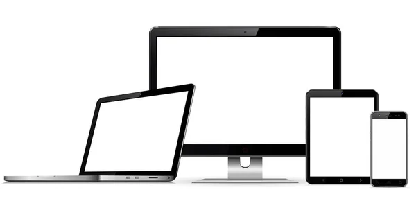 Conjunto de telas em branco com monitor de computador, laptop, tablet e smartphone — Vetor de Stock