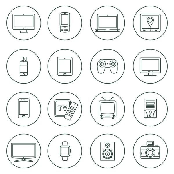 Dispositivi elettronici icone contorno. Tecnologia dispositivo icone impostato — Vettoriale Stock