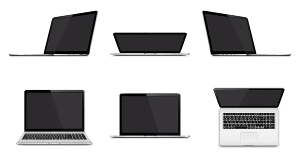 Set von modernen Laptops mit leerem Bildschirm isoliert auf weißem Hintergrund — Stockvektor