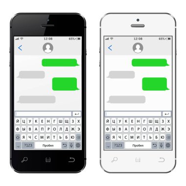 Rusça klavyeli siyah beyaz akıllı telefon