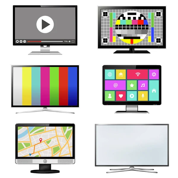 TV screen set isolated on white background — Stock Vector