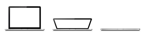 Ordinateur portable ouvert et fermé. Stades d'ouverture du couvercle d'ordinateur portable — Image vectorielle