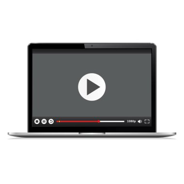 Gerçekçi modern dizüstü izole. Video oynatıcı şablonu.
