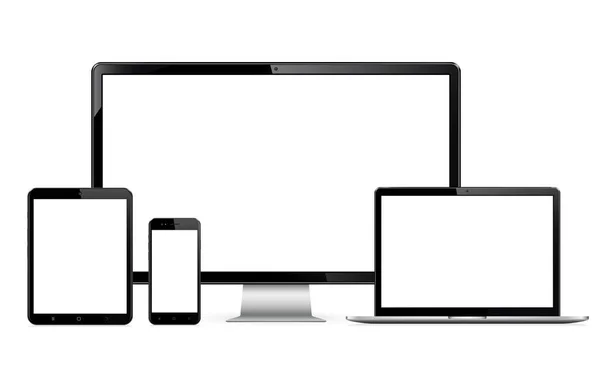 Teknik enheter-datormonitor, laptop, digital Tablet och smartphone — Stock vektor