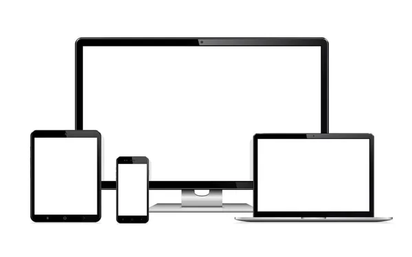 Responsive Web Design Computerdisplay mit Laptop und Tablet PC mit Mobiltelefon isoliert — Stockvektor