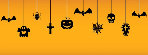 Halloween hanging ornaments on orange background — Stock Vector