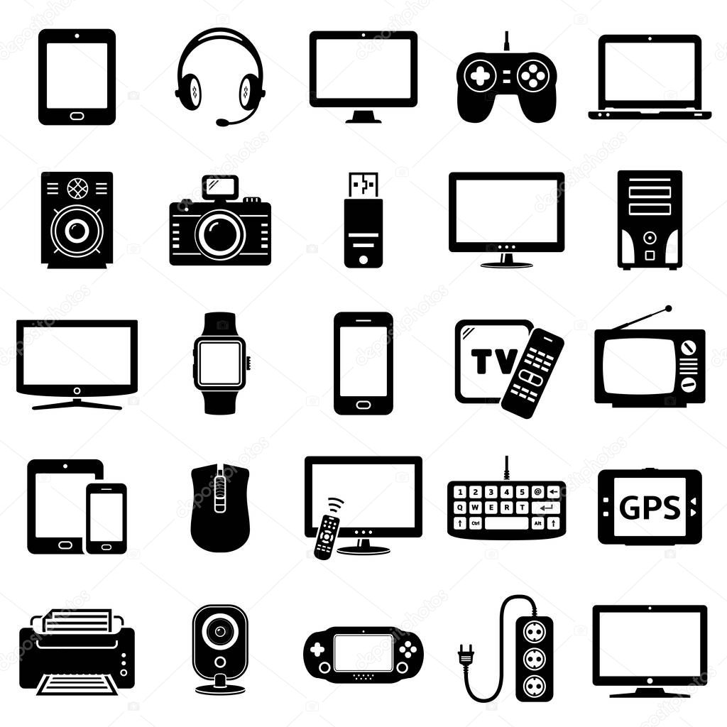 Modern digital devices and electronic gadgets icons. Vector illustration.