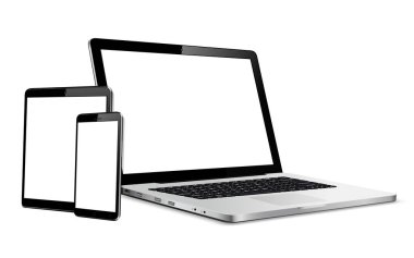 Laptop, tablet, telefon modeli. Karşıt web tasarımı için vektör illüstrasyonu.