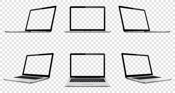 Laptop Mit Transparentem Bildschirm Auf Transparentem Hintergrund Perspektive Draufsicht Und — Stockvektor