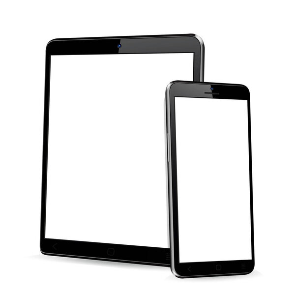 Tablet with cellphone mock up. Vector illustration.