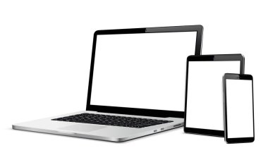 Laptop, tablet, telefon modeli. Karşıt web tasarımı için vektör illüstrasyonu.