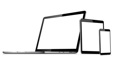 Laptop, tablet, telefon modeli. Karşıt web tasarımı için vektör illüstrasyonu.