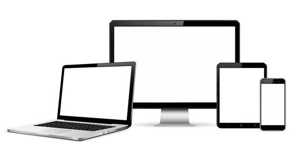 Komputer Stacjonarny Laptop Tablet Makieta Smartfona Ilustracja Wektora — Wektor stockowy