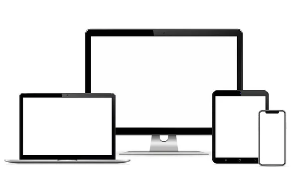Exibição Computador Web Design Responsivo Laptop Tablet Com Telefone Celular —  Vetores de Stock