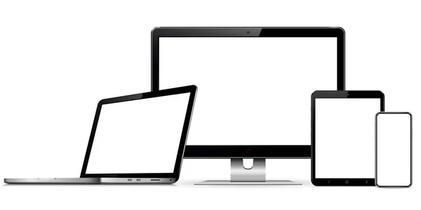 Készülék Mintadarab Reális Számítógép Monitor Laptop Mobil Telefon Tabletta Izolált — Stock Vector