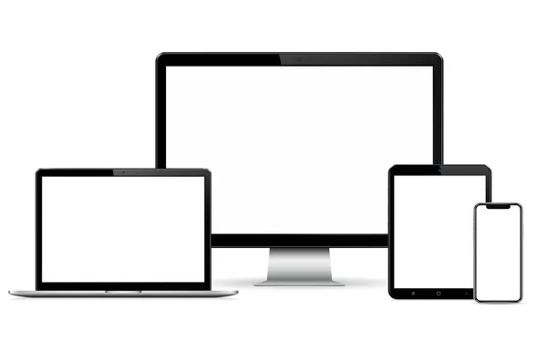 Moderno Monitor Ordenador Portátil Tableta Digital Teléfono Móvil Con Pantalla — Vector de stock