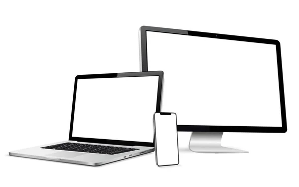 Display Computador Moderno Laptop Smartphone Com Tela Branco Isolado Sobre —  Vetores de Stock