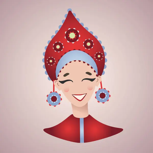 Rus ulusal kostüm çizimi giymiş güzel bir kadının portresi