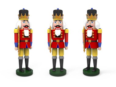 Noel vintage ahşap Fındıkkıran oyuncaklar. Beyaz arka plan üzerinde 3D görüntü