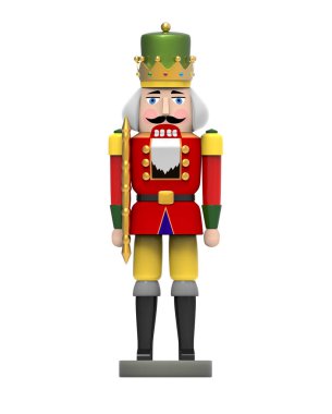 Noel vintage ahşap Fındıkkıran oyuncak. Beyaz arka plan üzerinde 3D görüntü