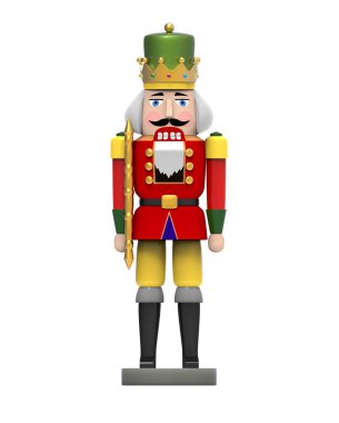 Christmas vintage wooden nutcracker toy. 3D image on white background clipart