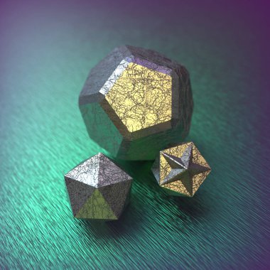 Geometrik şekilli ve bulanık arkaplanlı 3B illüstrasyon