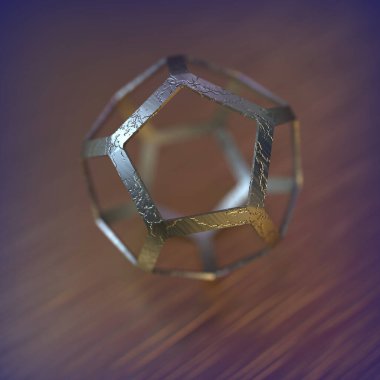 Pentagon küreleriyle soyut fütüristik 3D görüntüleme. Bokeh efektli çağdaş bilim kurgu resmi.